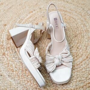 IDIFU Satin Bow Block Heel Sandals Champagne 11